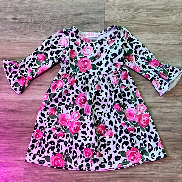 Brylin Marie Boutique, Snow Leopard & Pink Long Sleeve Dress, size 0-3 months. - Picture 1 of 3